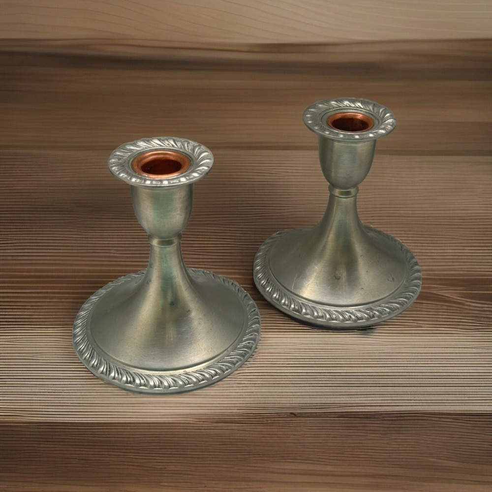W.B. MFG Weidling Bros. Antique Stamped Set of 2 Silver Candle Holders, 1 229